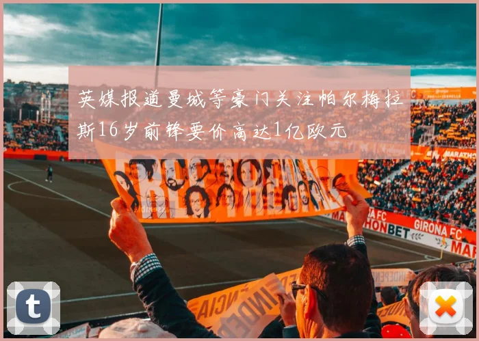 英媒报道曼城等豪门关注帕尔梅拉斯16岁前锋要价高达1亿欧元